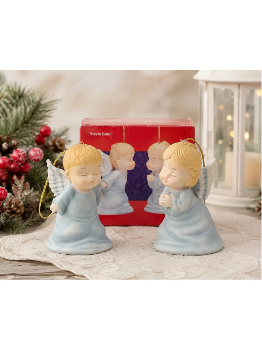 2004 Morehead Kissing Angels Bell Ornament Set of 2 w/ Box Ruth J. Morehead